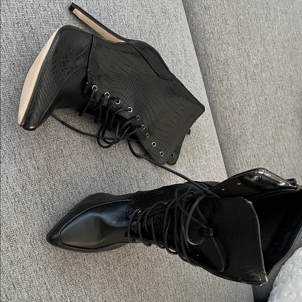 Black Lace-Up Ankle Boots